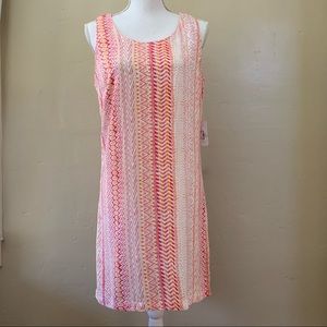 Charming Charlie Dress Pink & Orange Shift Scoop Neck Exposed Zipper Mini Small